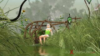 Quente sexo! Tesón fada fermosa e gnome na aldea